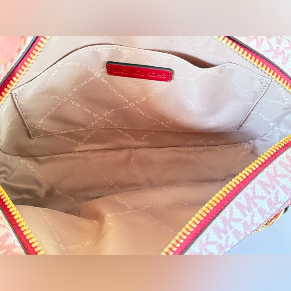 Michael Kors Jet Set Item Chain Zip Crossbody Bag Color-Block MK Cherry Multi - Picture 9 of 14